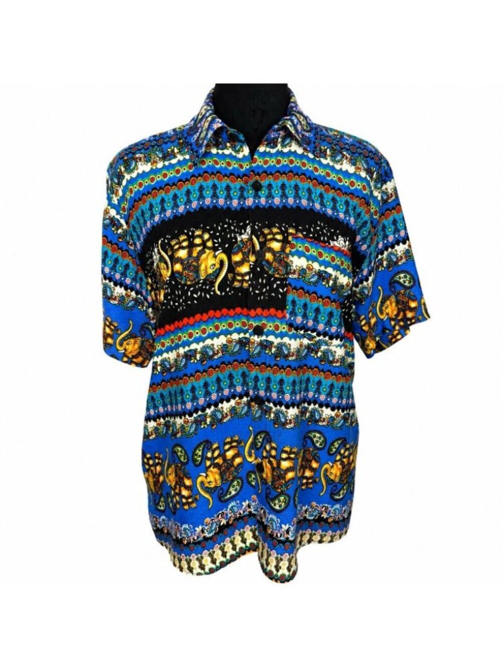 Vintage Tex Lanka Elephant Print Cotton Men’s Shirt Size Small
